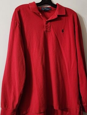 Polo by Ralph Lauren Red Long-Sleeve Polo with Navy Logo